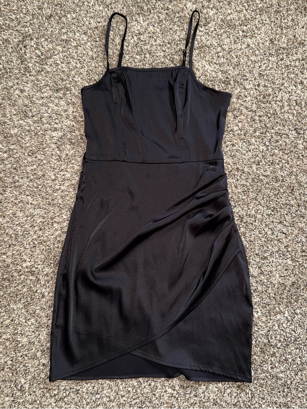 SHEIN Black Satin Mini Slip Dress with Wrap Detail